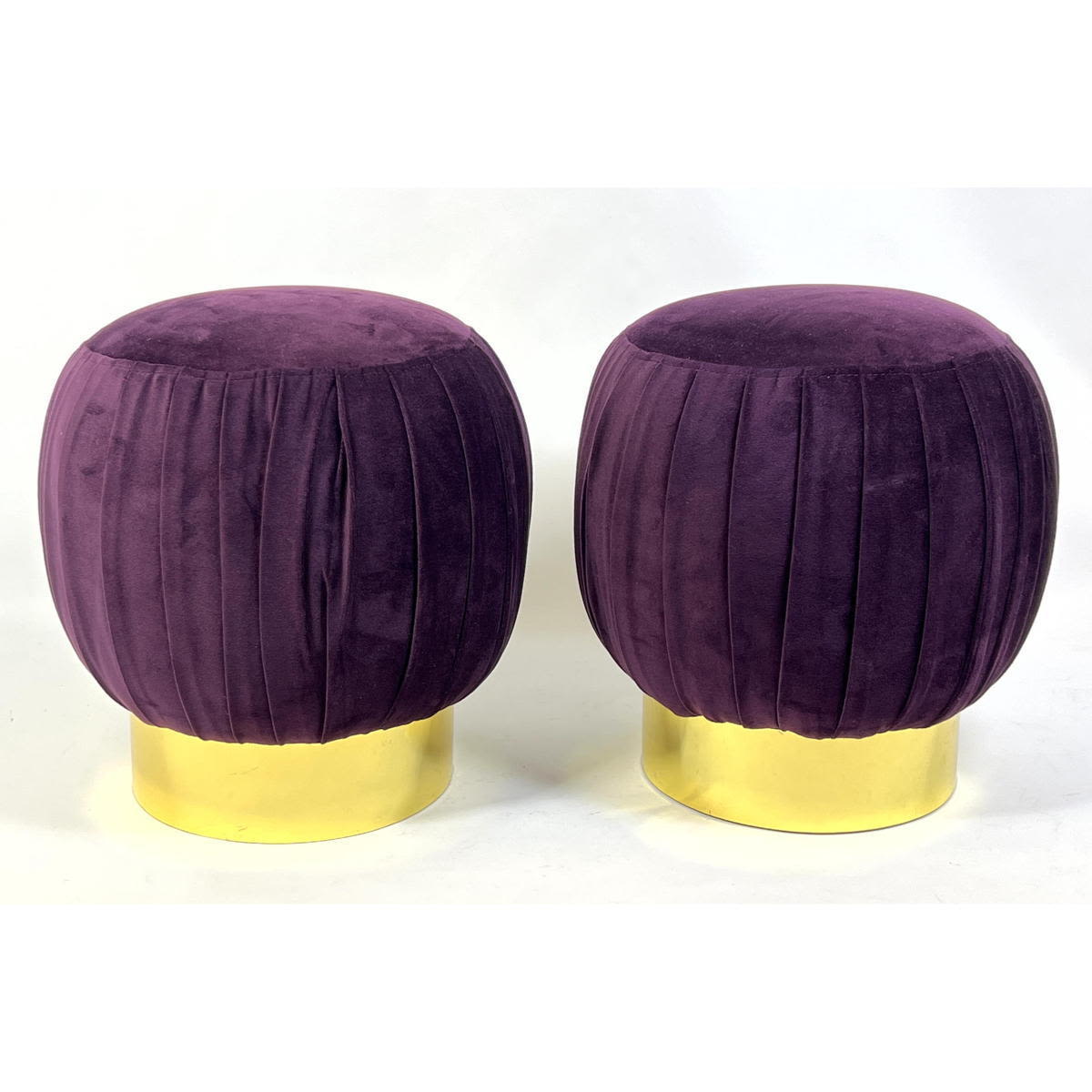 Appraisal: Pair Small Karl Springer Style Ottoman Stools Brass base Pouf