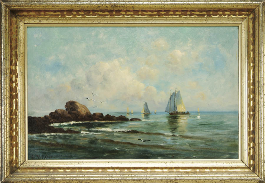 Appraisal: S BRICKER Early th Century GULL ROCK Oil on canvas-board