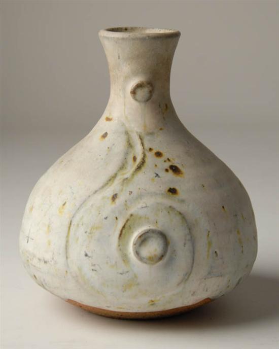 Appraisal: Unsigned Studio White Swirl-design Pottery Vase