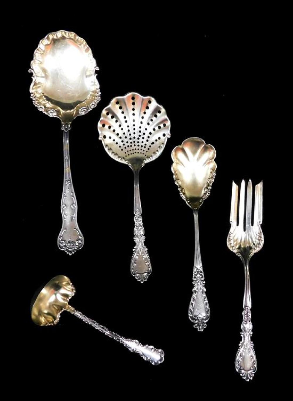 Appraisal: SILVER Five ornate sterling serving pieces American th- th C