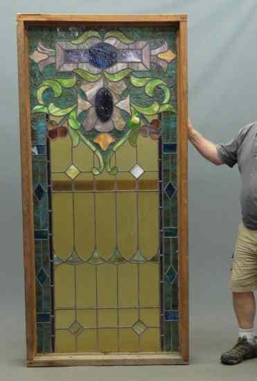 Appraisal: Large early stained glass window In case '' x ''