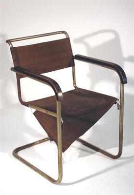 Appraisal: A tubular steel and wood armchair designed by Ludwig Mies