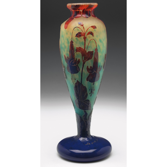 Appraisal: L'Verre Francais vase cameo cut stylized fuchsia design in red