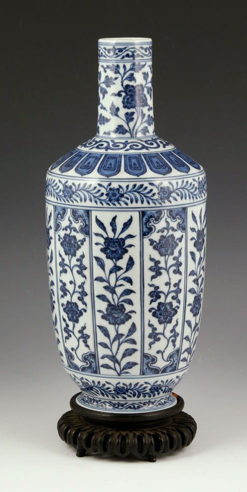 Appraisal: - Chinese Blue and White Bottle Vase Porcelain Chinese blue