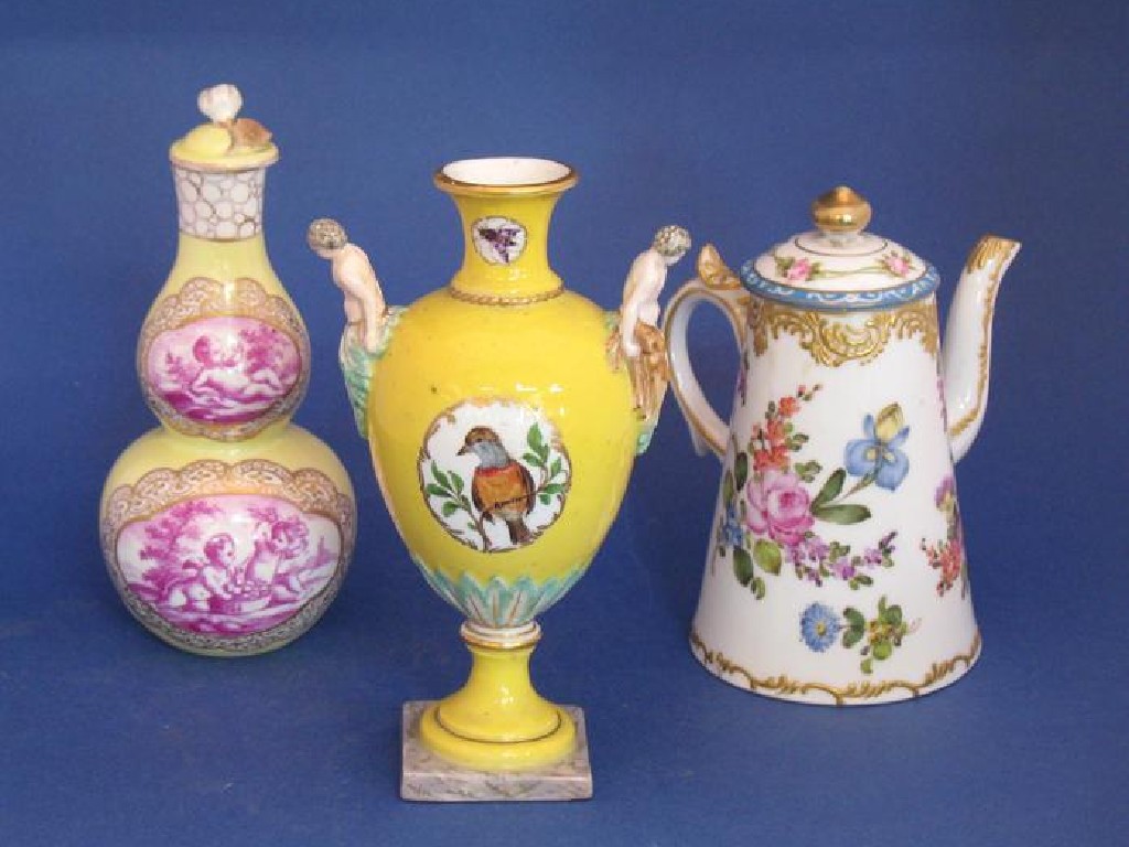 Appraisal: A LATE TH CENTURY MEISSEN MINIATURE CHOCOLATE POT of tapering