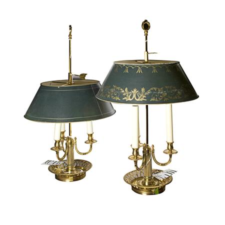 Appraisal: Pair of George III Style Brass Bouillotte Lamps Estimate -