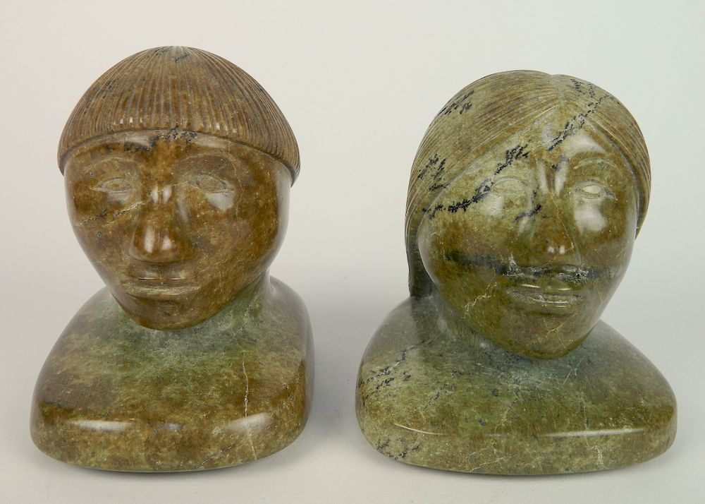 Appraisal: Inuit carved stone busts Inuit carved stone busts- Man and