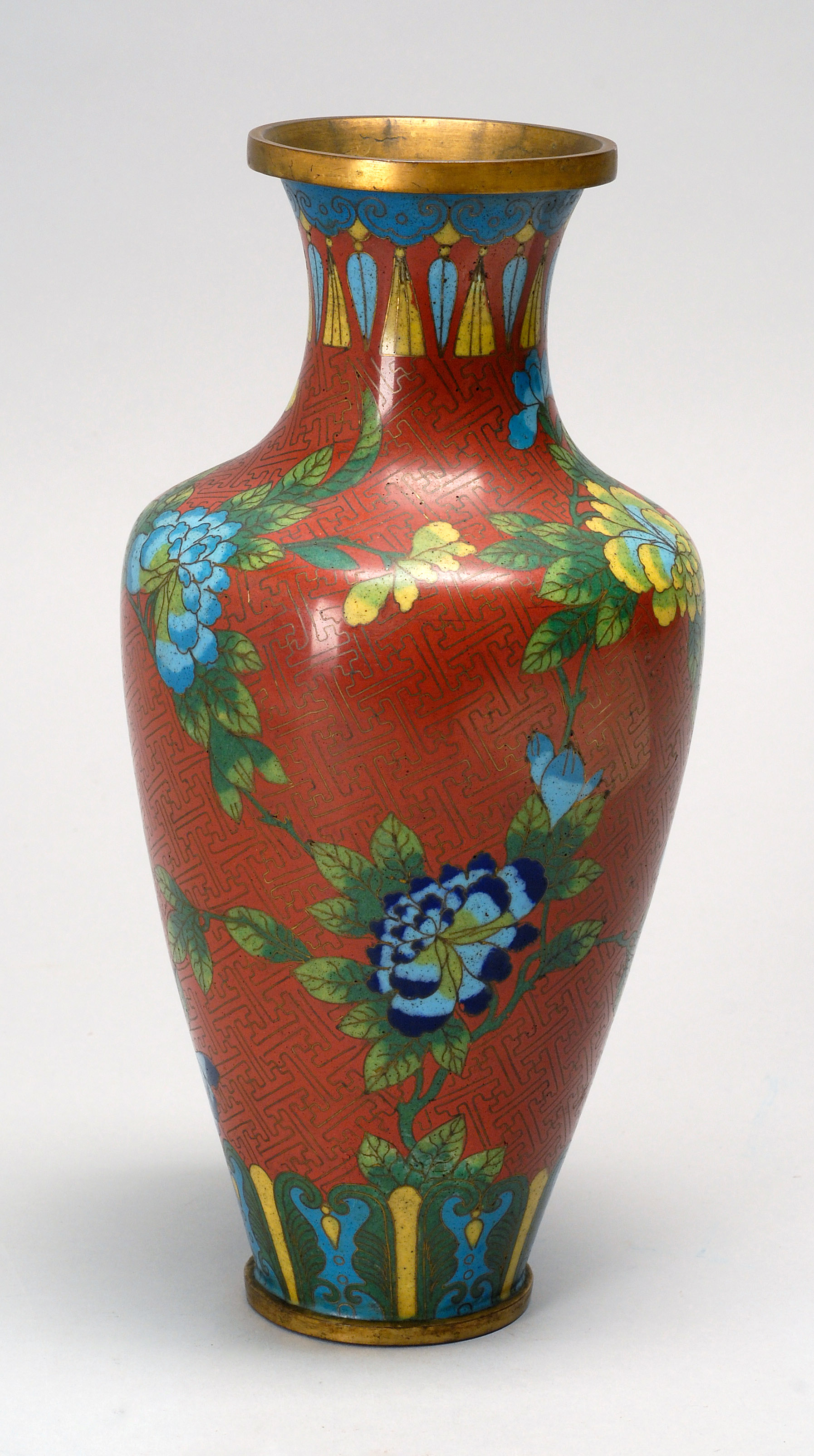 Appraisal: CLOISONN ENAMEL VASE th CenturyIn baluster form with floral decoration