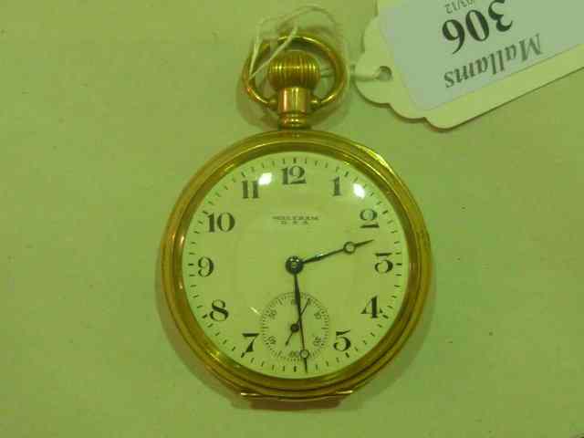 Appraisal: A GOLD PLATED POCKET WATCH with plain case enamel dial