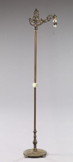 Appraisal: American Alabaster-Mounted Cast-Iron and Brass Bridge Floor Lamp early th