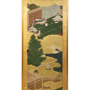 Appraisal: Four Japanese Hand Painted and Framed Door Panels TH CENTURY