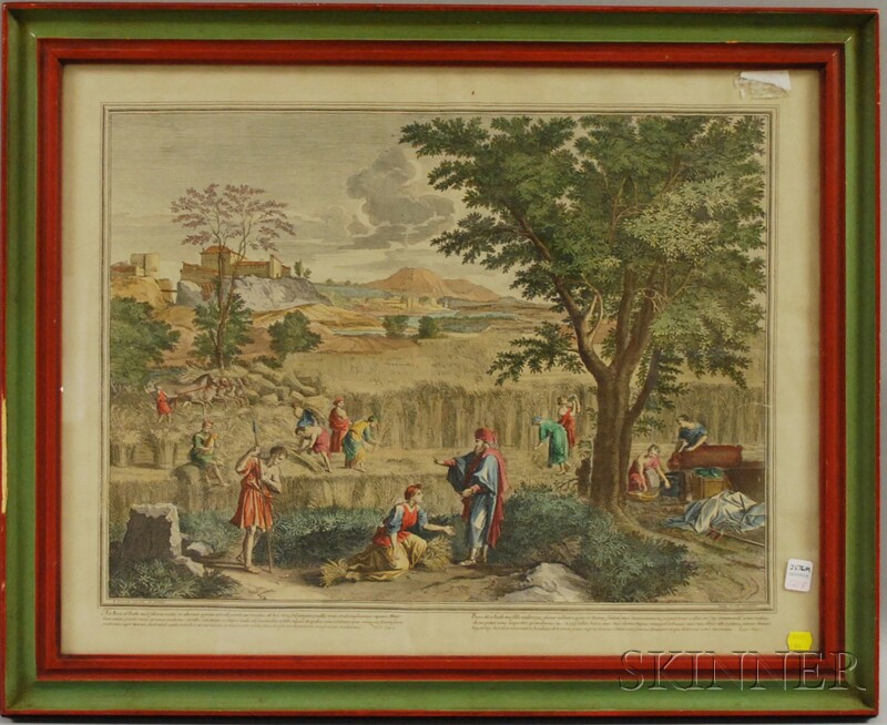 Appraisal: Framed N Poussin Hand-colored Engraving Depicting a Biblical Scene with