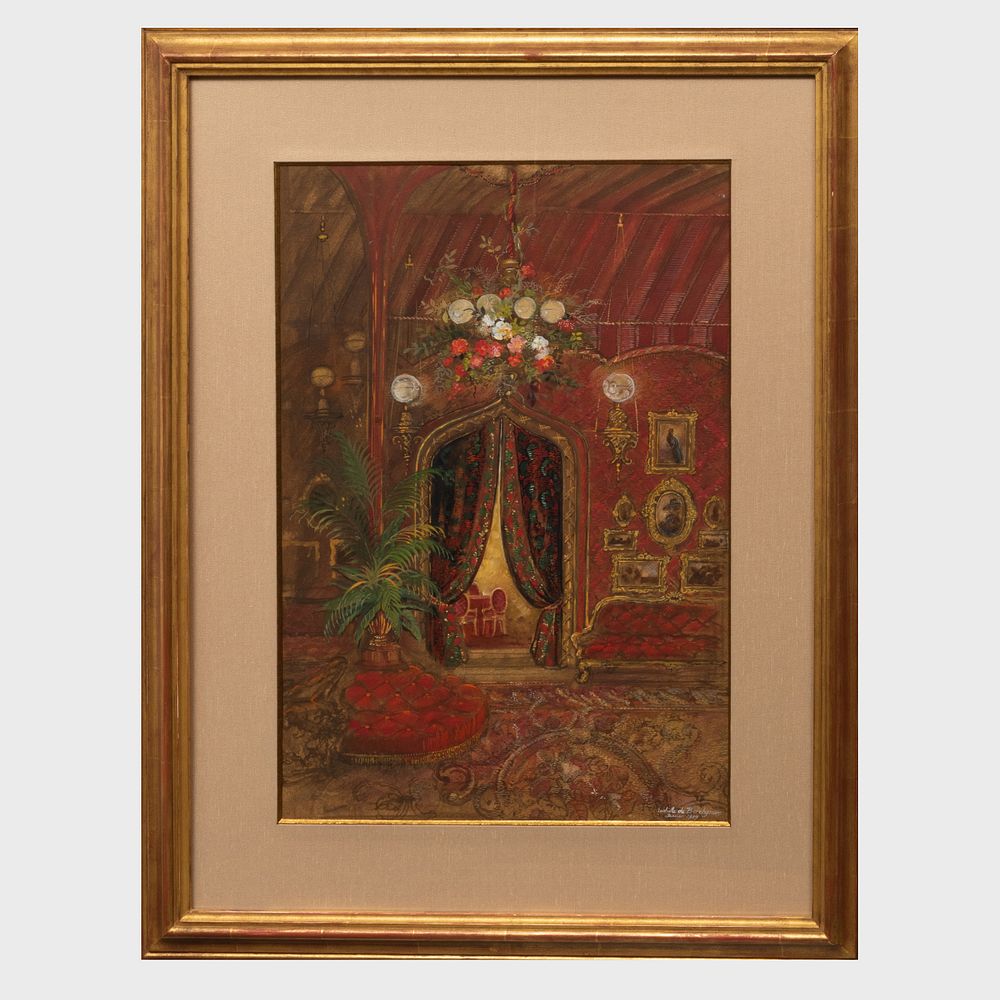 Appraisal: Isabelle de Borchgrave b Sumptuous Interior Gouache on paper signed