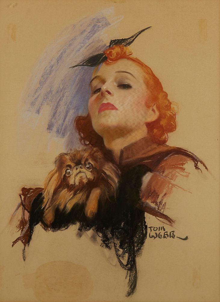 Appraisal: Tom Webb Woman and Pekingese Illustration Paste Tom Webb th