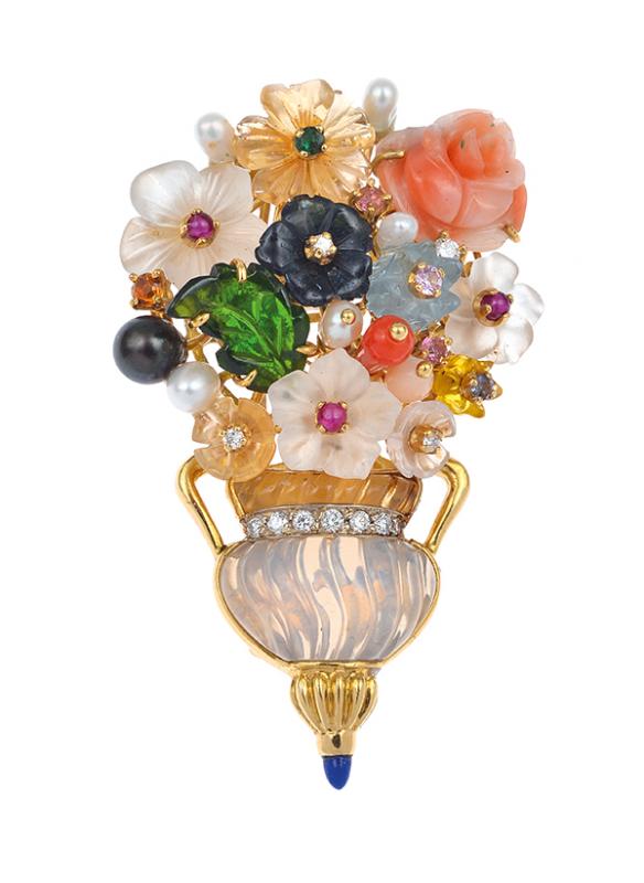 Appraisal: A BROOCH BY SANTAGOSTINO From the 'Evergreen' collection the floral