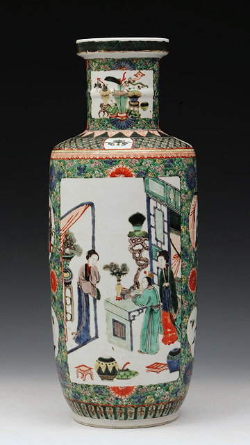 Appraisal: A CHINESE FAMILLE VERTE ROULEAU VASE with panels of figures