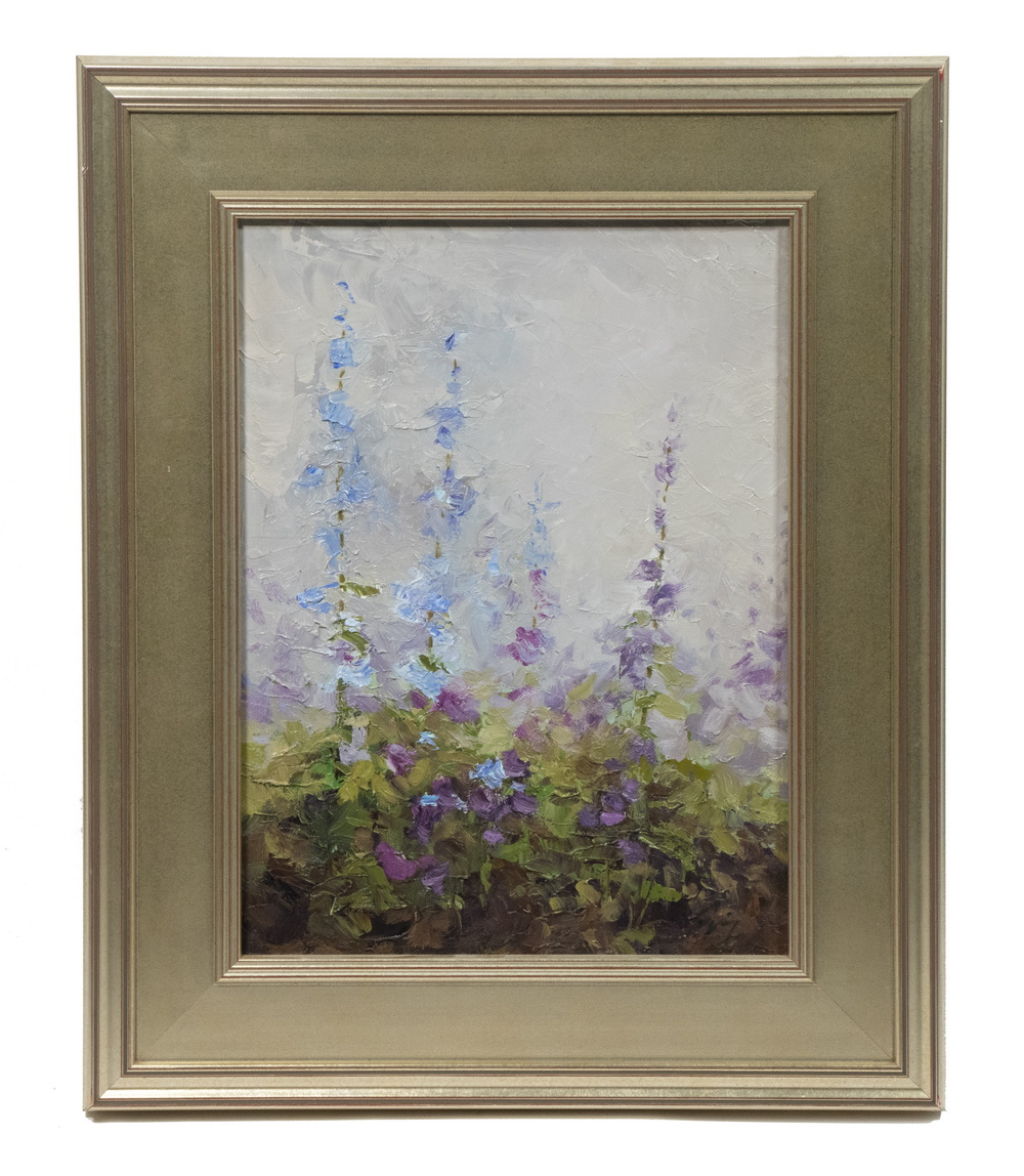 Appraisal: ROBERT SPRING TH C MAINE Purple Lupines oil on canvas