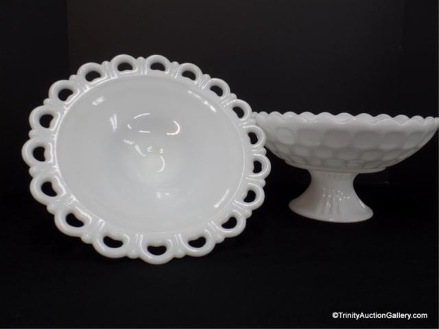 Appraisal: Fenton Anchor Hocking Milkglass Pedestal Bowls Lot consists of TWO