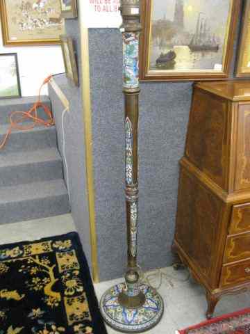 Appraisal: Japanese Champleve Bronze Floor Lamp deco style floral '' tall