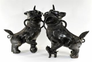 Appraisal: LARGE PR Chinese Bronze Archaic Style Foo Dogs CHINA EARLY