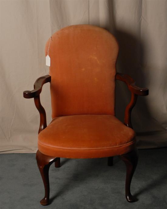 Appraisal: Pair Queen Anne-style Mahogany Open Arm Chairs upholstered seats and