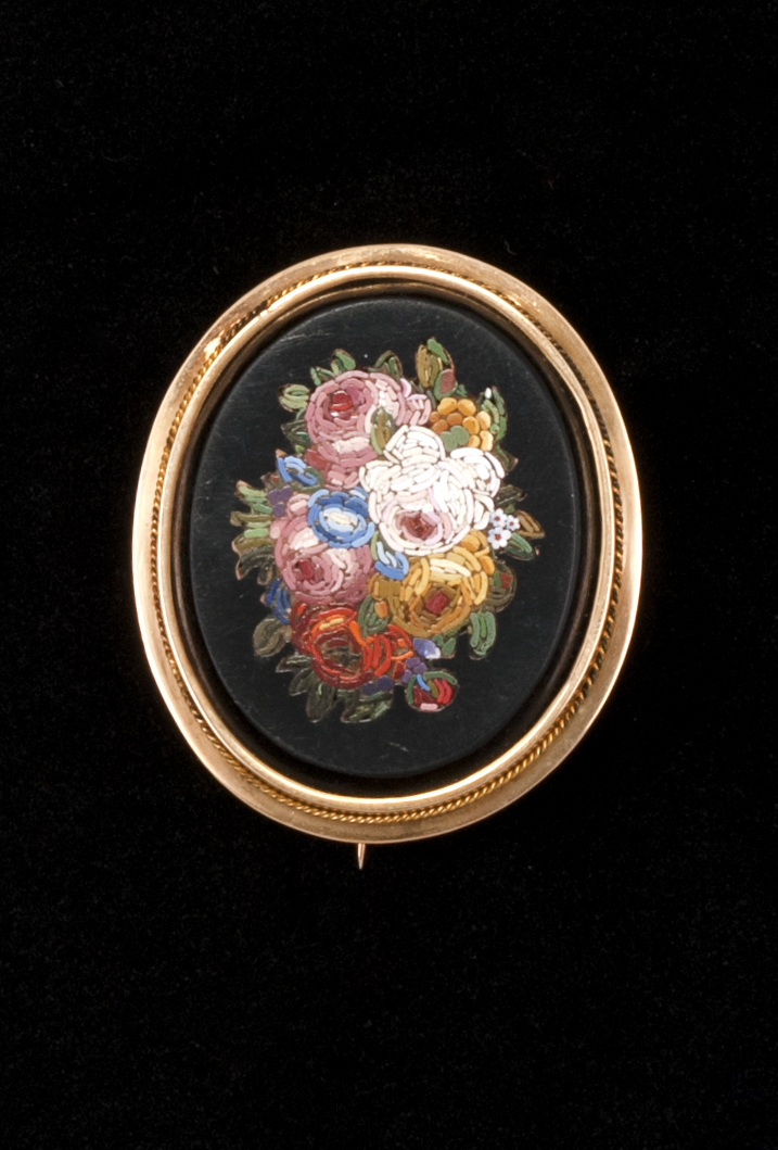 Appraisal: MICROMOSAIC BROOCH th CenturyIn oval form with floral bouquet design