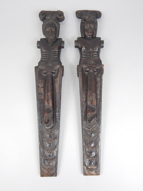 Appraisal: A pair of thC oak caryatid carvings of a lady