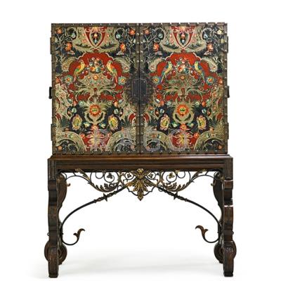 Appraisal: AMERICAN BAROQUE STYLE PAINTED CABINET Walnut base with Chinoiserie two