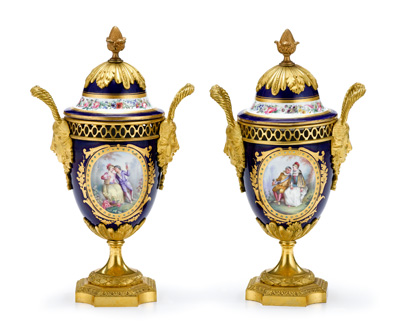 Appraisal: Pair of Sevres gilt bronze and porcelain brules parfums th