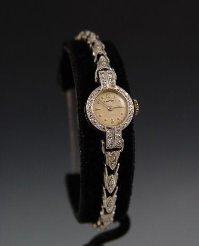 Appraisal: K LADIES CROTON WATCH WITH DIAMONDS CA K gold wristwatch