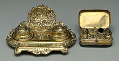 Appraisal: Ink stand and traveling writing set cast brass ink stand