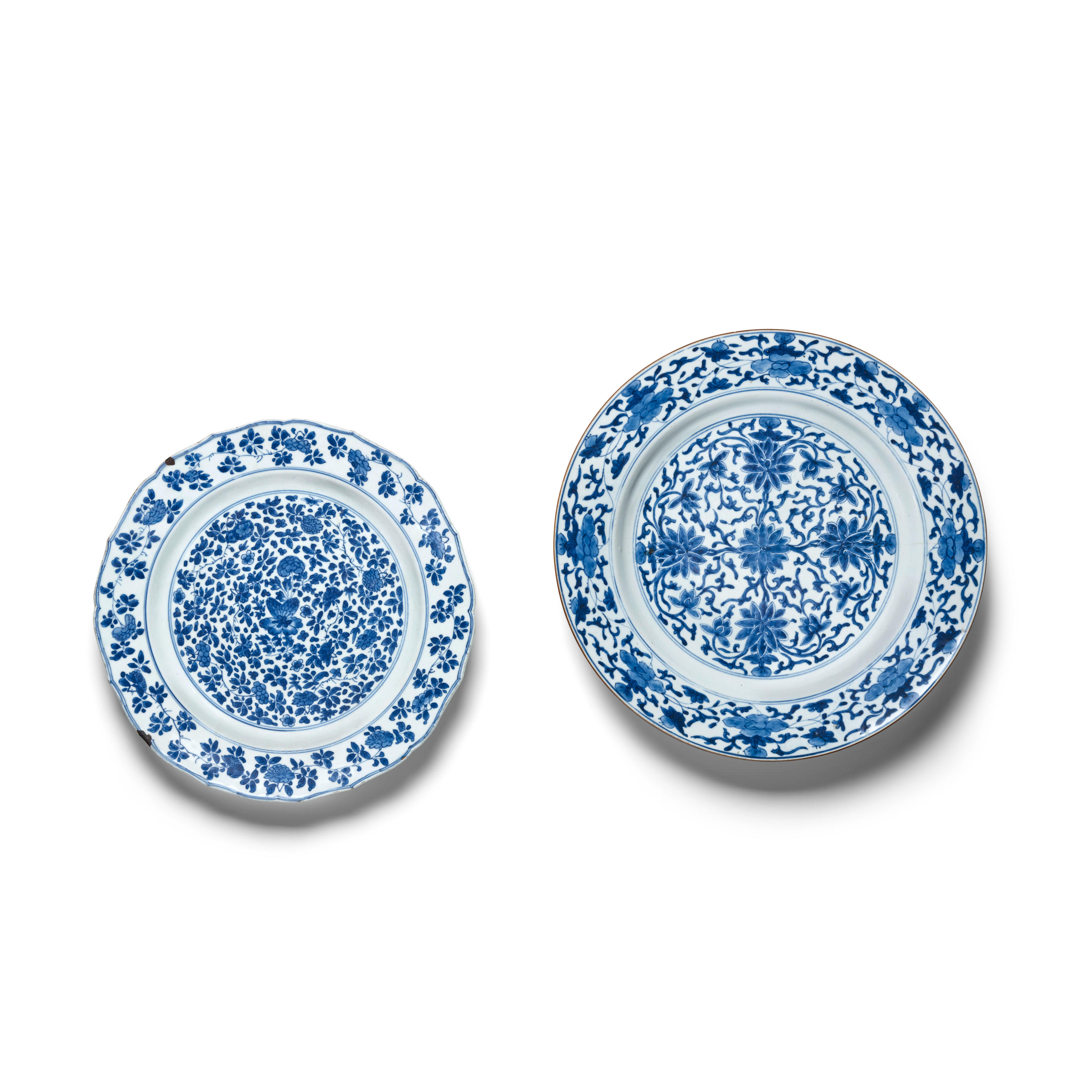 Appraisal: TWO BLUE AND WHITE 'FLORAL' CHARGERS th century th century