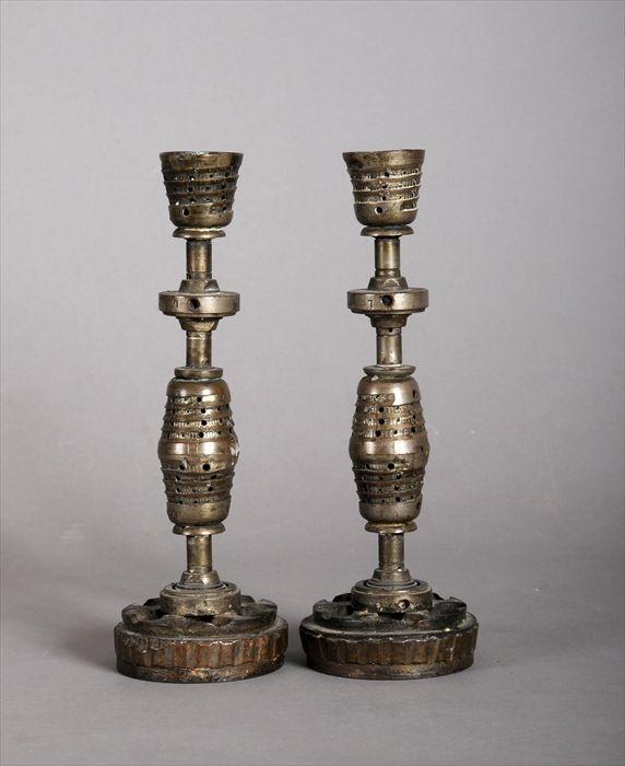 Appraisal: Pair of Contemporary Steel Candlesticks Comprised of Machine Parts in