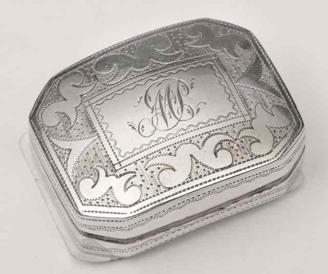 Appraisal: A GEORGE III SILVER VINAIGRETTE curbed rectangular shaped with canted