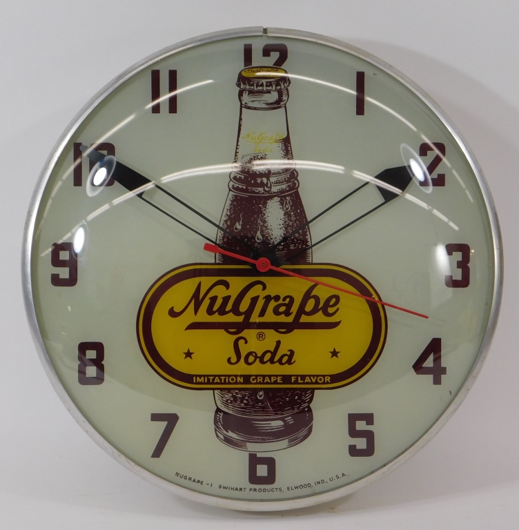 Appraisal: NUGRAPE SODA BUBBLE GLASS ADVERTISING CLOCK SIGN United States th