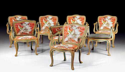 Appraisal: SET OF PAINTED COMBINATION CHAIRS Louis XV style Northern Italy