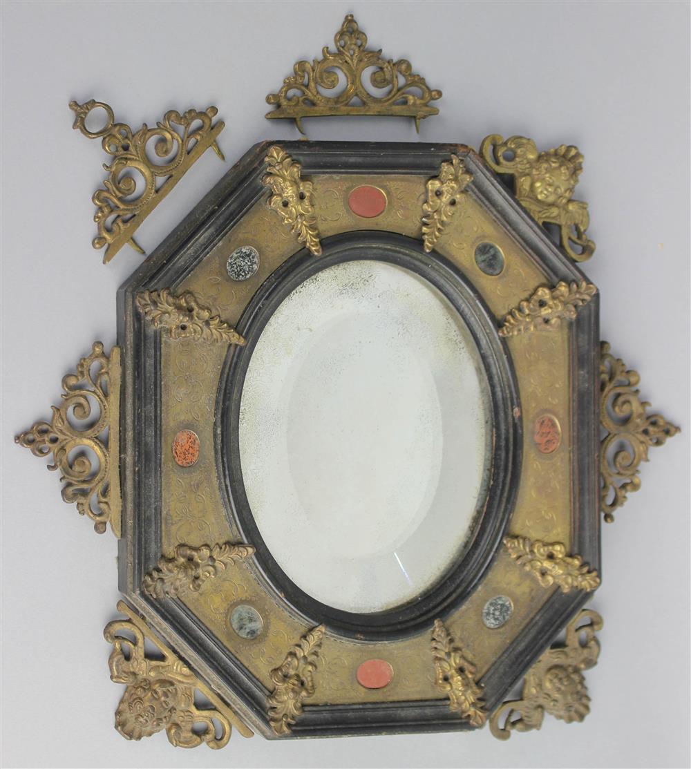 Appraisal: BAROQUE STYLE GILT BRONZE MOUNTED SMALL MIRROR with oval beveled