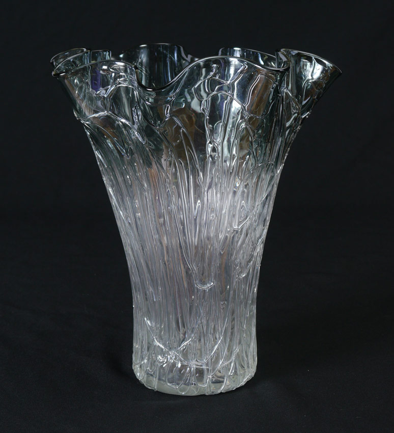 Appraisal: LARGE MURANO THREADED ART GLASS VASE Smokey color fades to