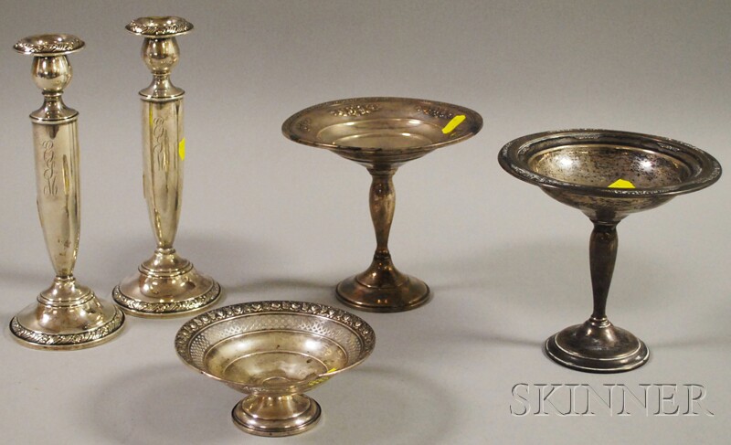 Appraisal: Five Pieces of Floral-rimmed Weighted Sterling Silver Tableware a pair