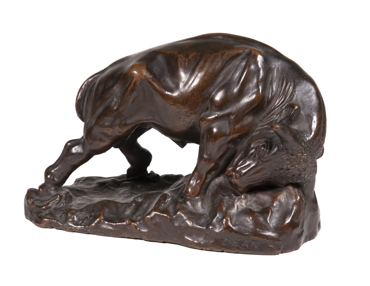 Appraisal: BRONZE BULL SCULPTURE MARKED KBW-ART BRONZ-DEAN Charging Bull cast and