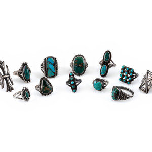 Appraisal: An Assortment of Navajo and Zuni Silver and Turquoise Rings