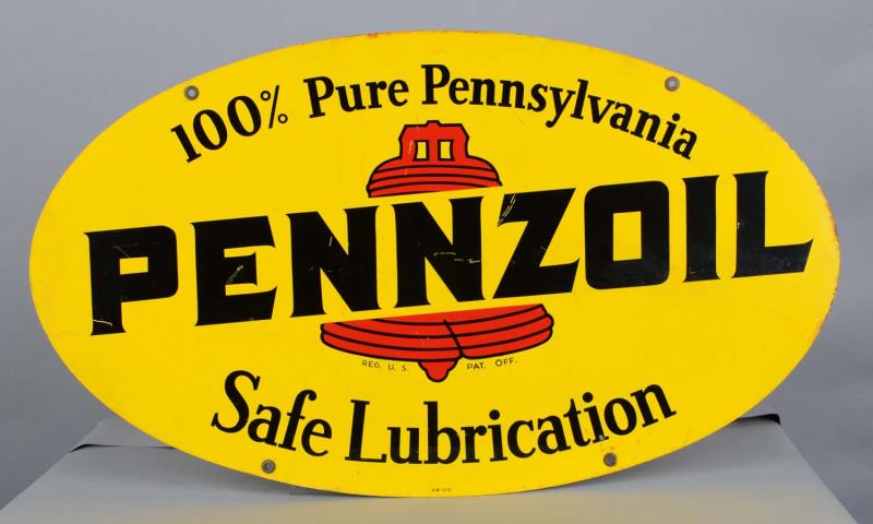 Appraisal: Double Sided Pennzoil Motor Oil Oval Metal Sign This yellow