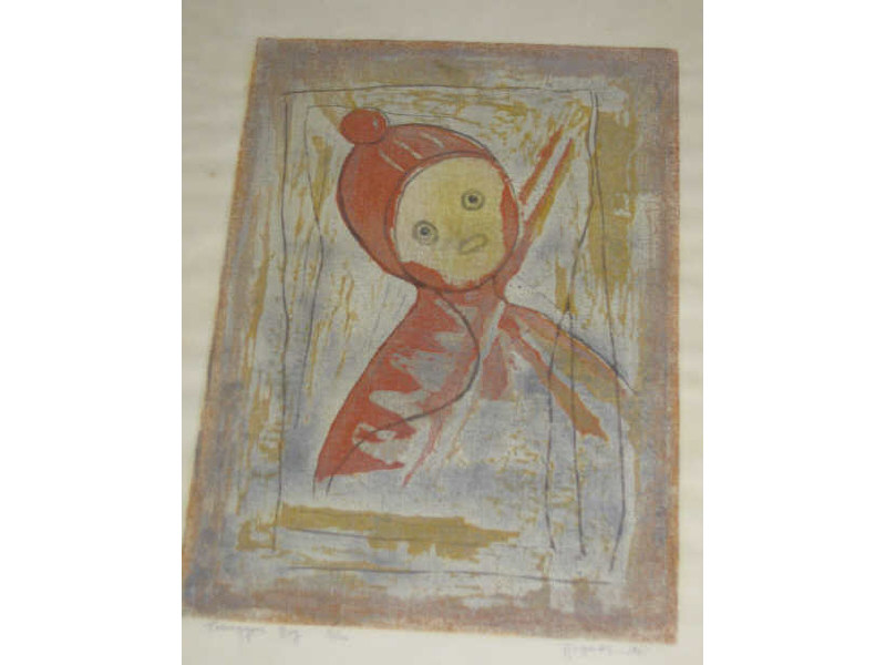 Appraisal: YOSHIRO NAGASE JAPANESE TOBAGGON BOY wood block print in color