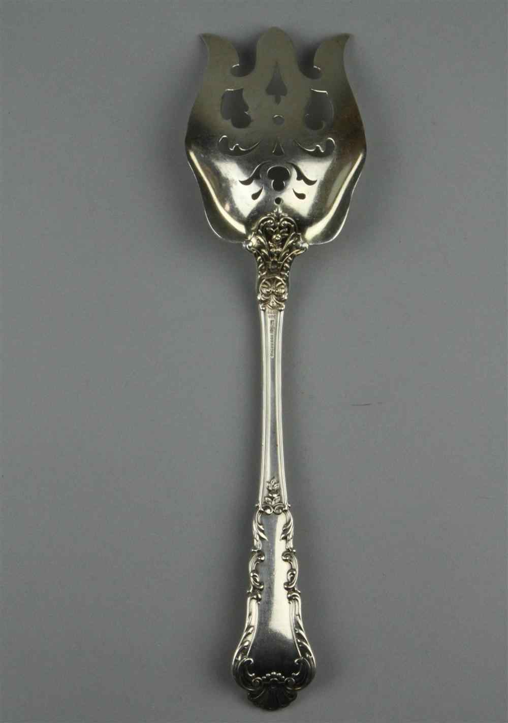 Appraisal: GORHAM ''BARONIAL'' SILVER SERVING FORK lion-topped terminal with scrolling motifs