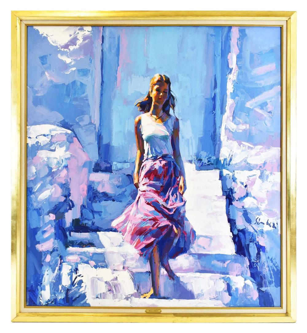 Appraisal: NICOLA SIMBARI ITALIAN - Young Lady Descending a Staircase Signed