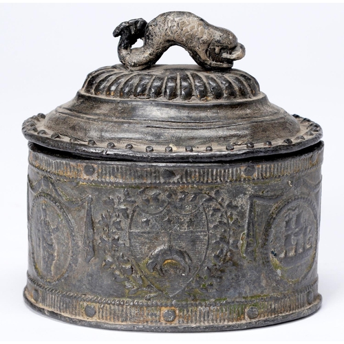 Appraisal: A George III oval lead tobacco jar and cover cast