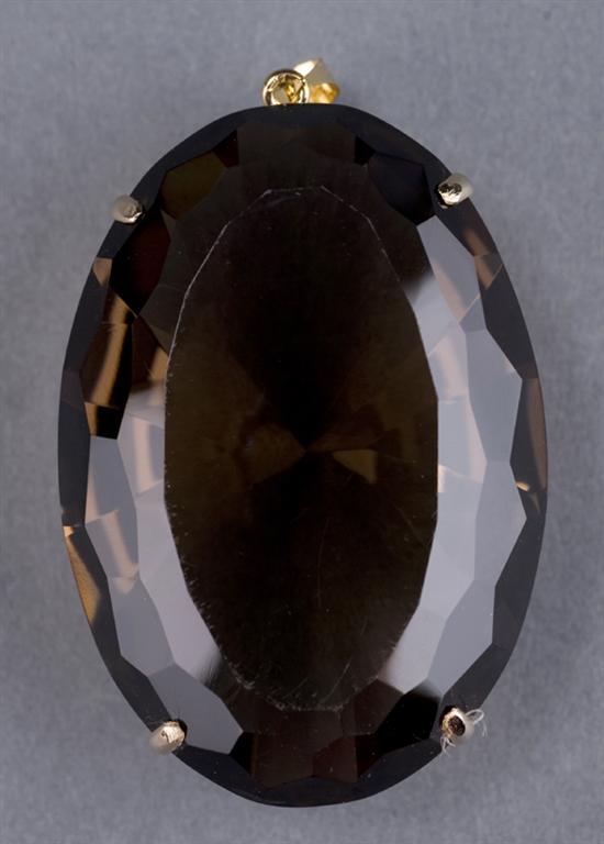 Appraisal: Large prong basket set smoky quartz pendant Smoky quartz is