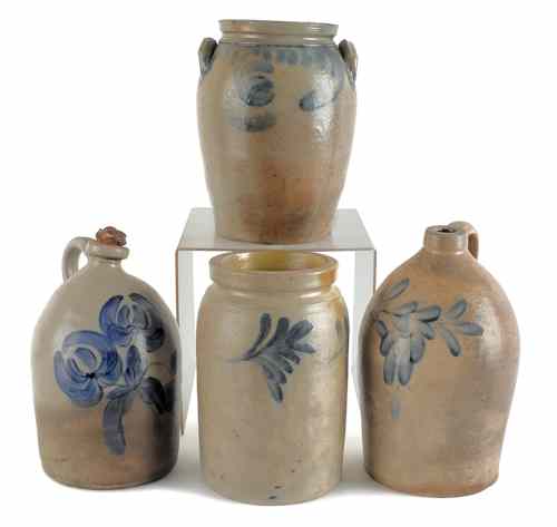 Appraisal: Four pieces of cobalt decorated Pennsylvania stoneware th c to