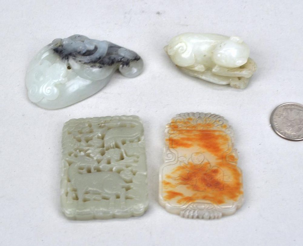 Appraisal: Group Chinese Carved Jade Hardstone Pendants Largest high wide