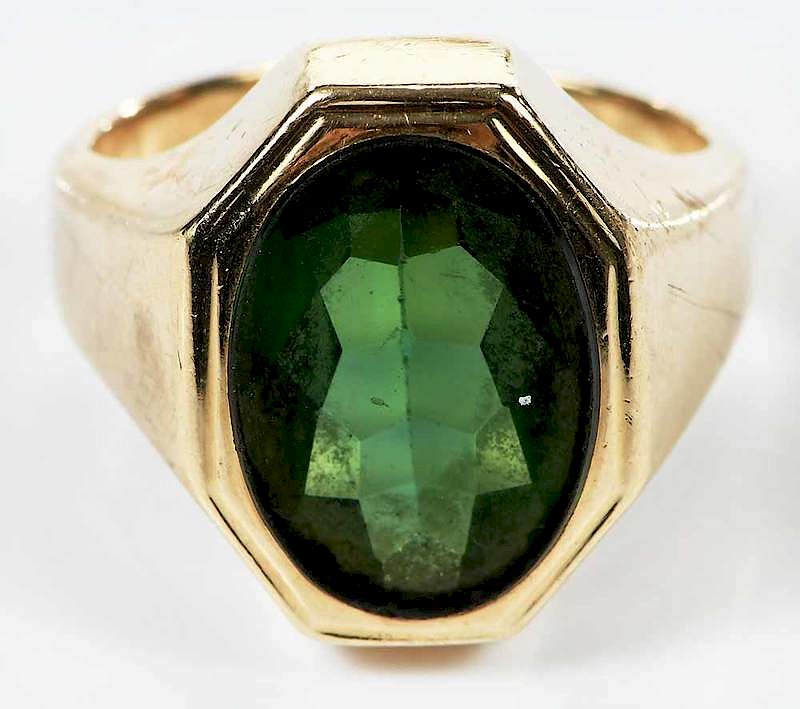 Appraisal: kt Tourmaline Ring oval flat-topped green tourmaline approx x mm